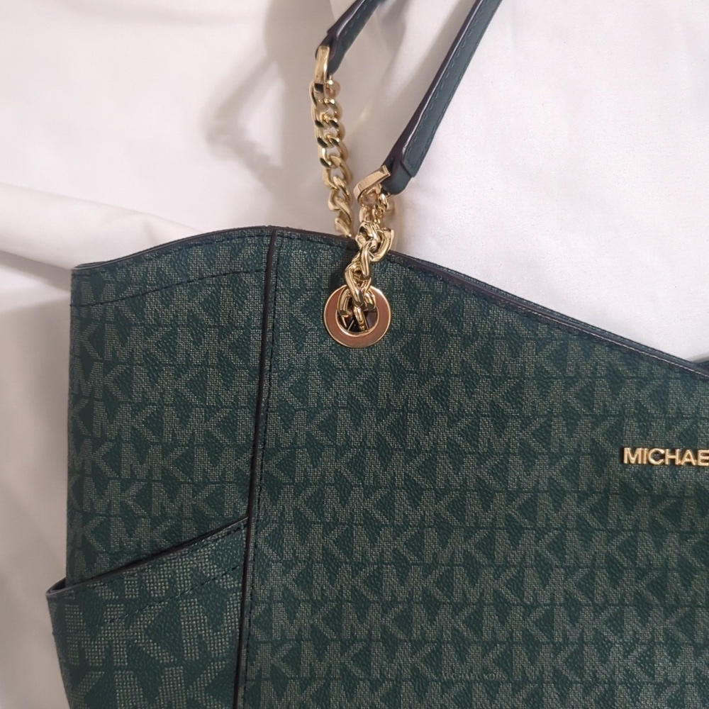 Michael Kors Women's Jet Set Large Signature Logo Shoulder Bag, Color Moss - Picture 7 of 16